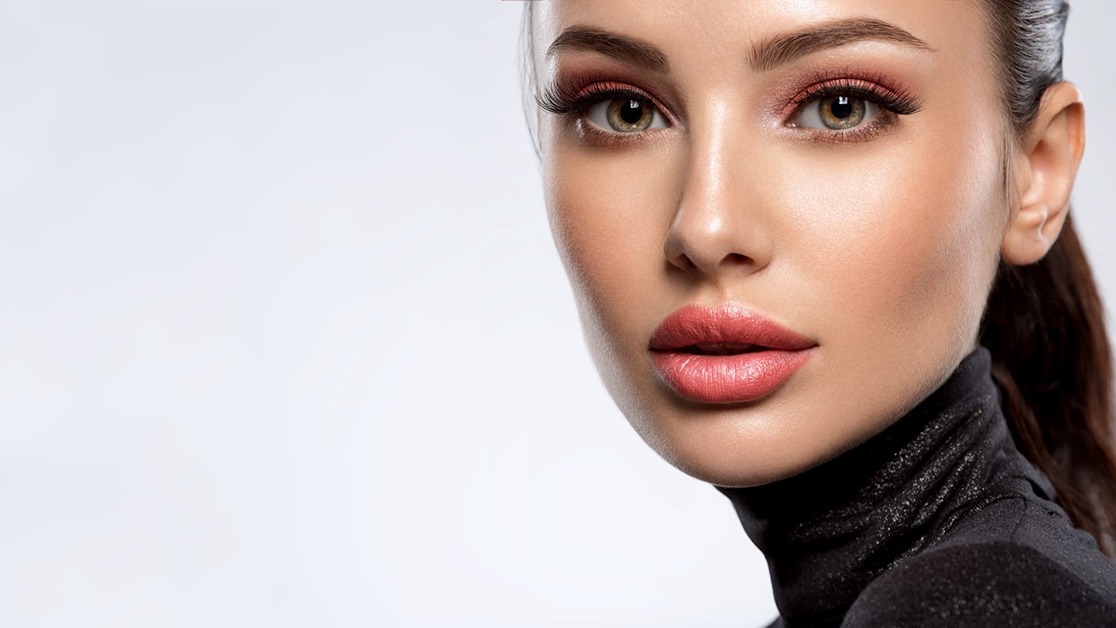 Closeup of a female model's face posing