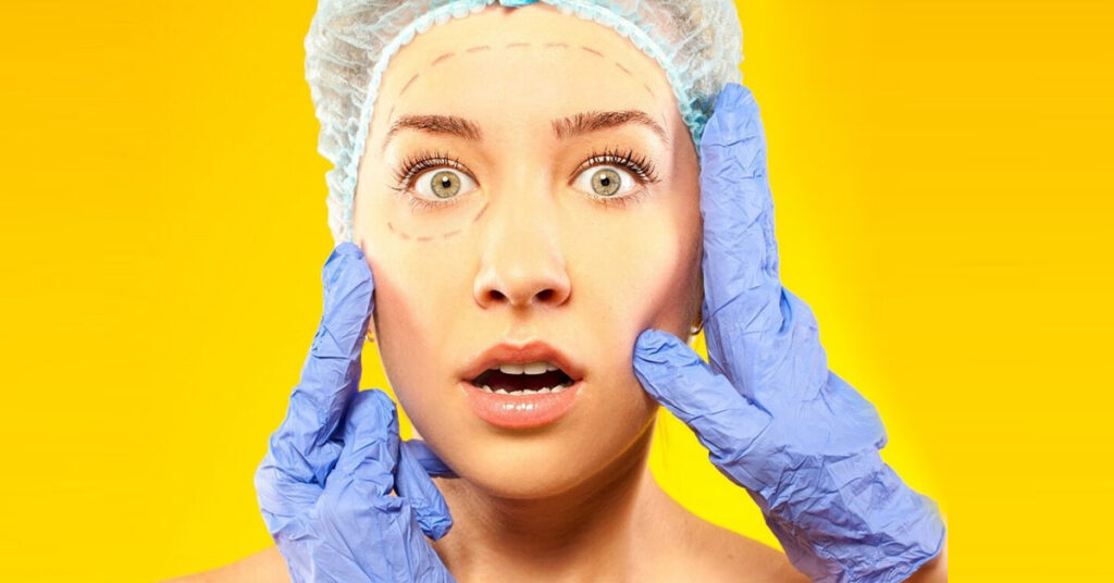 Woman worriedly getting cosmetic plastic surgery