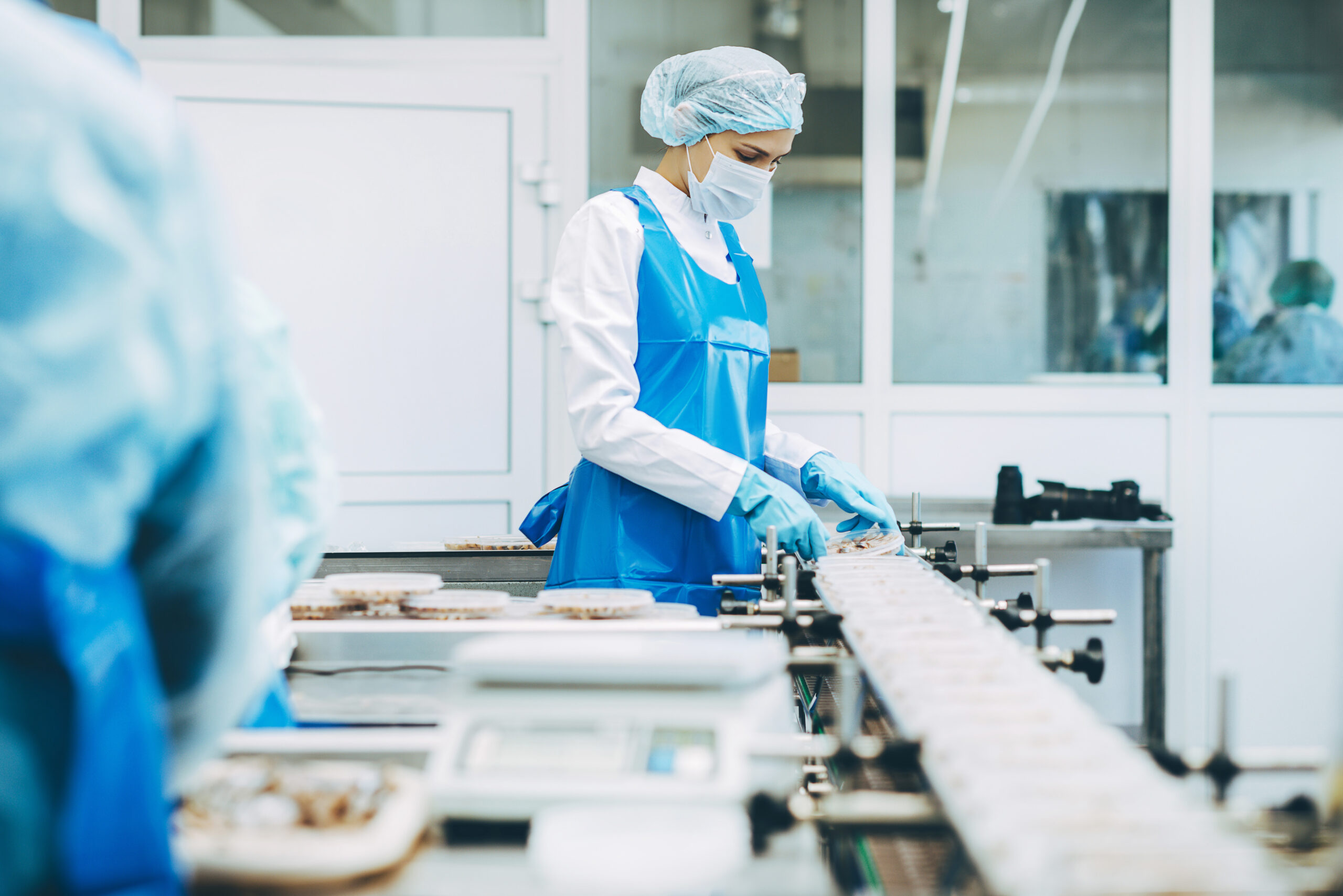 Woman working at a food processing factory.