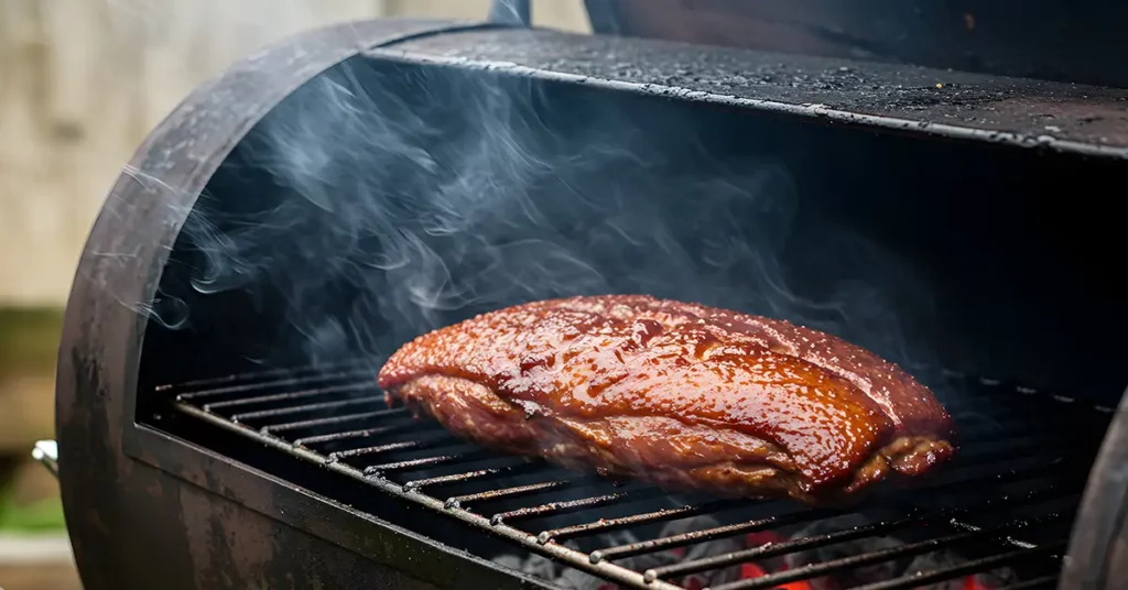 image of a bbq smoker with brisket