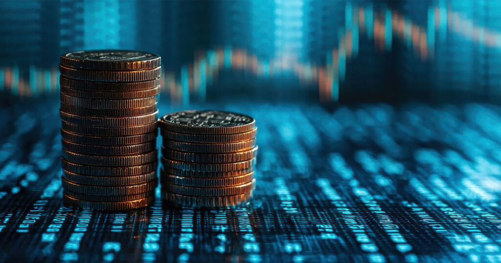 image of stacked money on a digital background