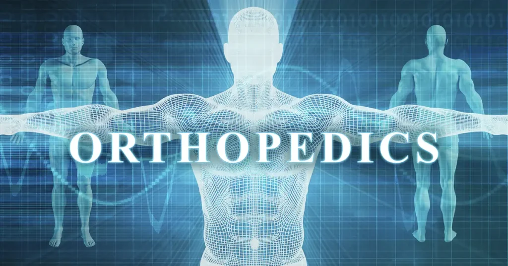 image of digital human front and back with the word orthopedics overlayed
