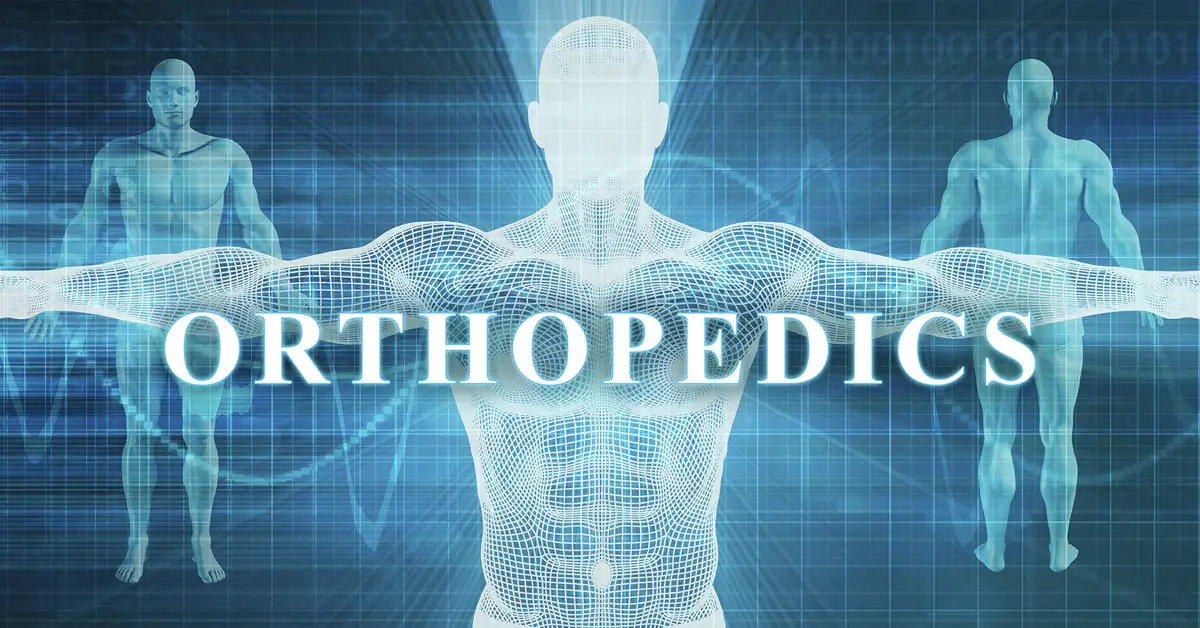 image of digital human front and back with the word orthopedics overlayed