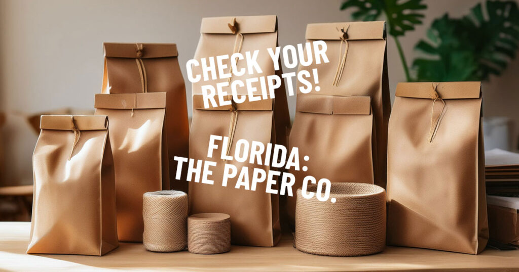 paper-company-fl image of paper products with text overlay of check your receipts, florida, the paper co.