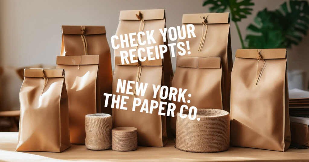 paper-company-ny image of paper products with text overlay of check your receipts, new york, the paper co.
