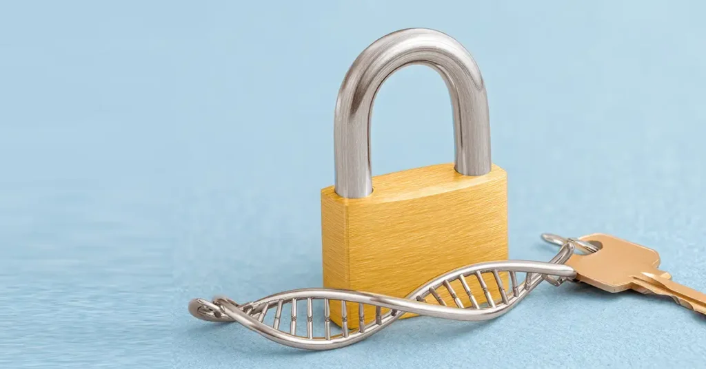 image of a padlock and dna strand