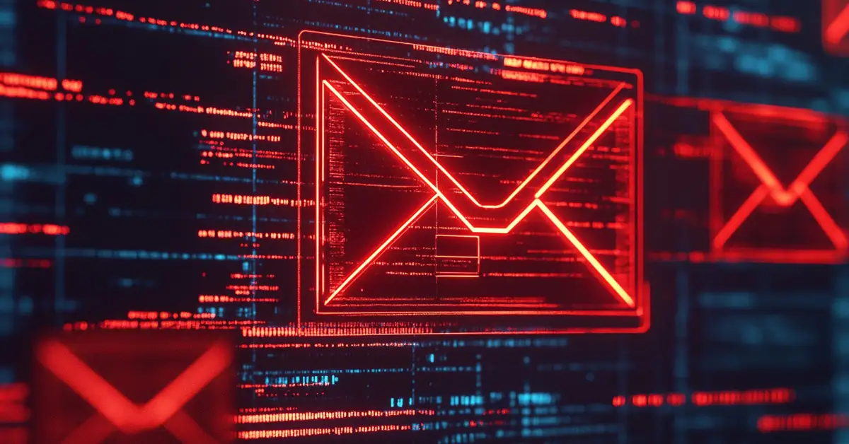 digital image of red email sysmbol and data breach