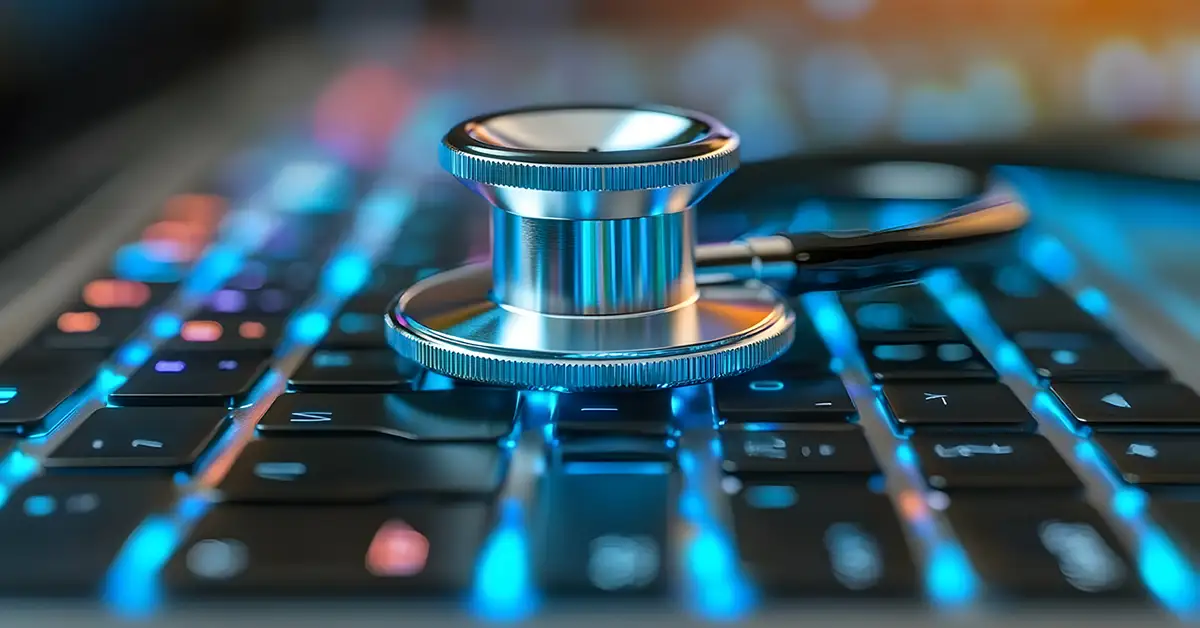 image of a stethoscope on top of a keyboard