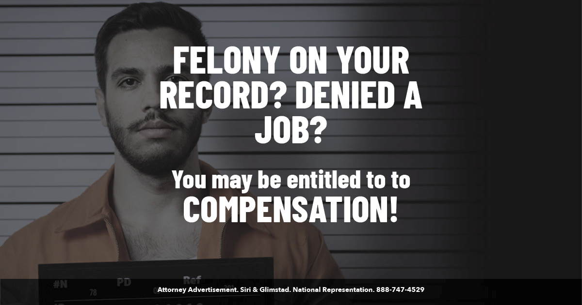 image of a male criminal in orange jumpsuit getting mugshot taken with felony on your record? Denied a job? text overlayed.